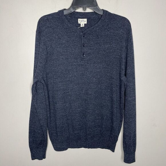 J CREW Sweater Men M Cotton Silk Donegal Henley Pullover NEW Blue Flecked AZ956 - Picture 1 of 15